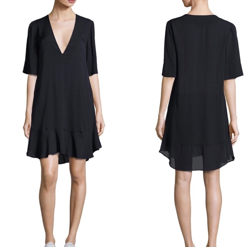 A.L.C. Delaney Short-Sleeve Silk Shift Dress Navy Blue Size 6